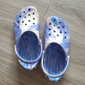 Blue and Purple marble crocs